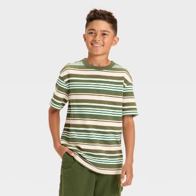 Boys' Short Sleeve Striped Oversized T-Shirt - art class™ Green/White S
