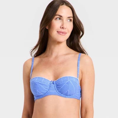 Women's Cotton Poplin Balconette Underwire Bralette - Auden™ Blue Stripe L