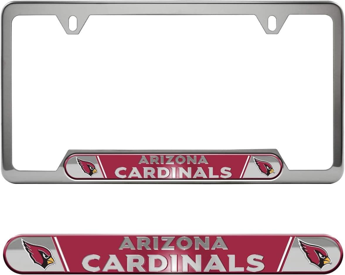 FANMATS 61942 Arizona Cardinals Embossed License Plate Frame, Stainless Steel Frame with Stamped Aluminum Team Logo Inserts, 6.25in x 12.25in
