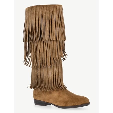 No Boundaries Tall Faux Suede Fringe Boots, Women's