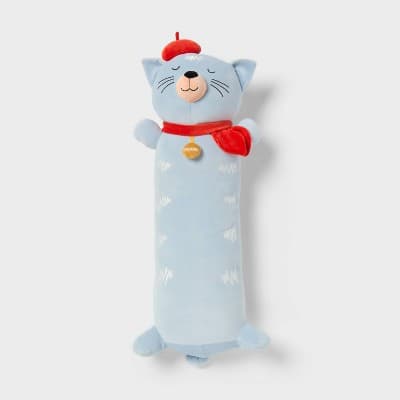 Cat Kids' Long Weighted Plush Throw Pillow Blue - Pillowfort™