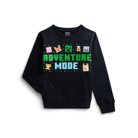 Minecraft Boys Graphic Crew Fleece Sweatshirt with Long Sleeves, Sizes XS-2XL