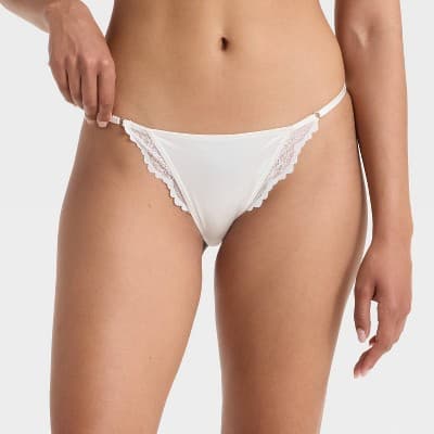 Women's Satin and Lace Lingerie Cheeky Underwear - Auden™ Almond Cream S