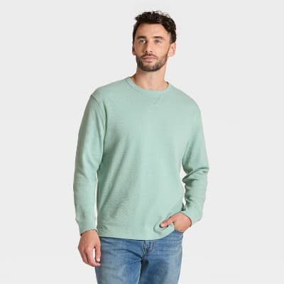 Men's Vintage Textured Crewneck Long Sleeve Shirt - Goodfellow & Co™ Light Blue L