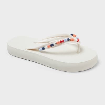 Kids' Maris Elevated Flip with Beaded Color Strap Sandals - Cat & Jack™ White M