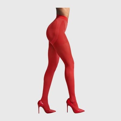 L'eggs Women's 60 Denier 360 Contour Opaque Tights - Red S: High Waisted, Built-in Slimming Layer, Knit