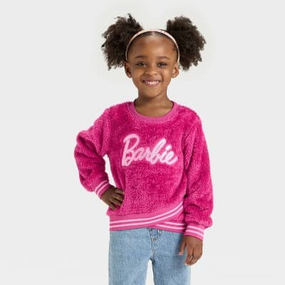 Toddler Girls' Barbie Woobie Pullover Sweatshirt - Pink 3T