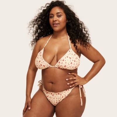 Women's Eyelet Trim Triangle Bikini Top - Parke x Target Cream Floral X