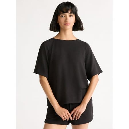 Joyspun Women's French Terry Short Sleeve Top and Shorts Pajama Set, 2-Piece, Sizes XS-3X