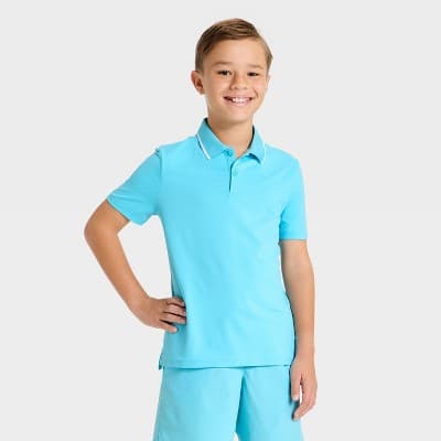 Boys' Short Sleeve Golf Polo Active T-Shirt - All In Motion™ Aqua Blue L