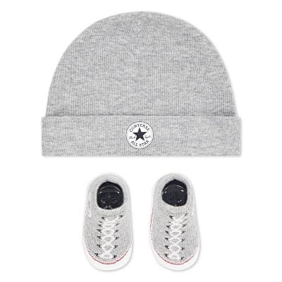 Converse Baby Beanie with Booties Gift Box Set - Gray 0-6M