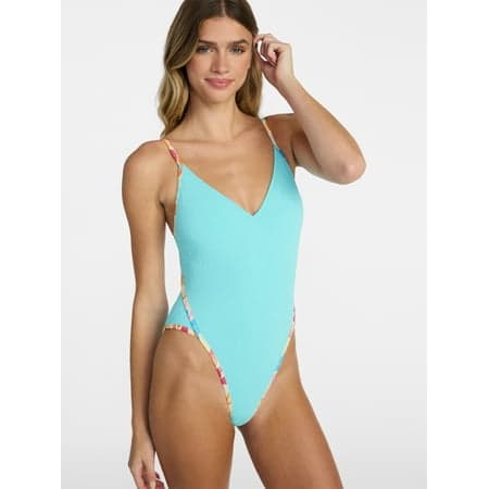 No Boundaries Bright Palms Binded One-Piece Swimsuit, Women's XXS-XXL