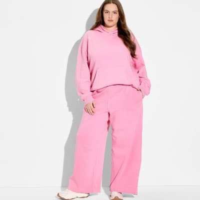 Women's Mid-Rise Wide Leg Sweatpants - Wild Fable™ Pink 1X