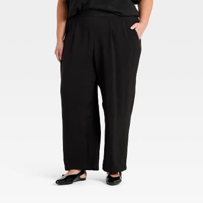 Women's Modern Gauze Barrel Leg Pants - A New Day™ Black 3X