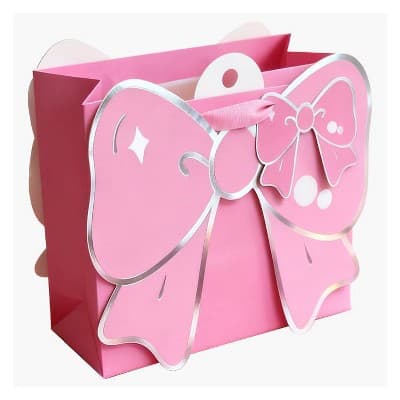 Bows And Sparkles Small Die Cut Bow Gift Bag with Tag Pink