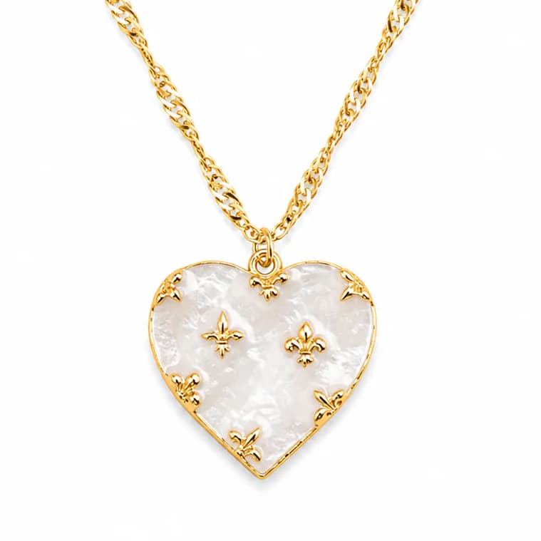 Mother-of-Pearl Fleur Heart Necklace $14