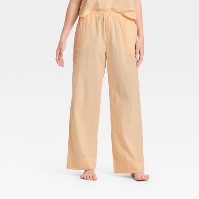 Women's Striped Cotton Blend Pajama Pants - Auden™ Peach Orange XS Short