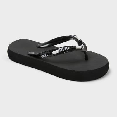Kids' Maris Elevated Flip with Beaded Color Strap Sandals - Cat & Jack™ Black M
