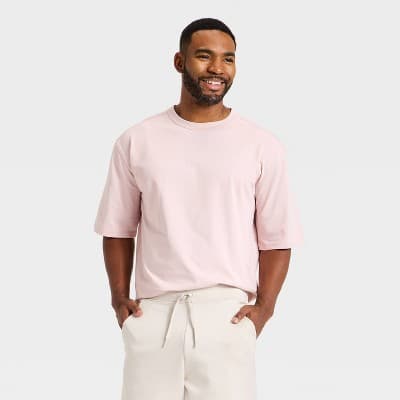 Men's Short Sleeve Oversized Cotton T-Shirt - All In Motion™ Light Pink L