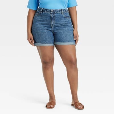 Women's High-Rise Midi Cuffed Jean Shorts - Ava & Viv™ Medium Wash 22: Plus Size, Denim, 5" Inseam