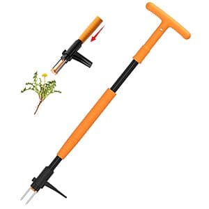 Sturdy Stand-Up Weed Puller Tool with 3-Claw Steel Head