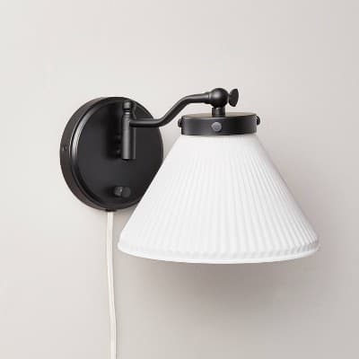 Reeded Milk Glass Wall Sconce Black Finish - Hearth & Hand™ with Magnolia: Modern Cone-Shaped, ETL Listed