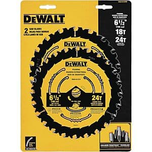 DeWALT 6.5" Circular Saw Blade 2-Pack (18 & 24 Tooth) for $18.15