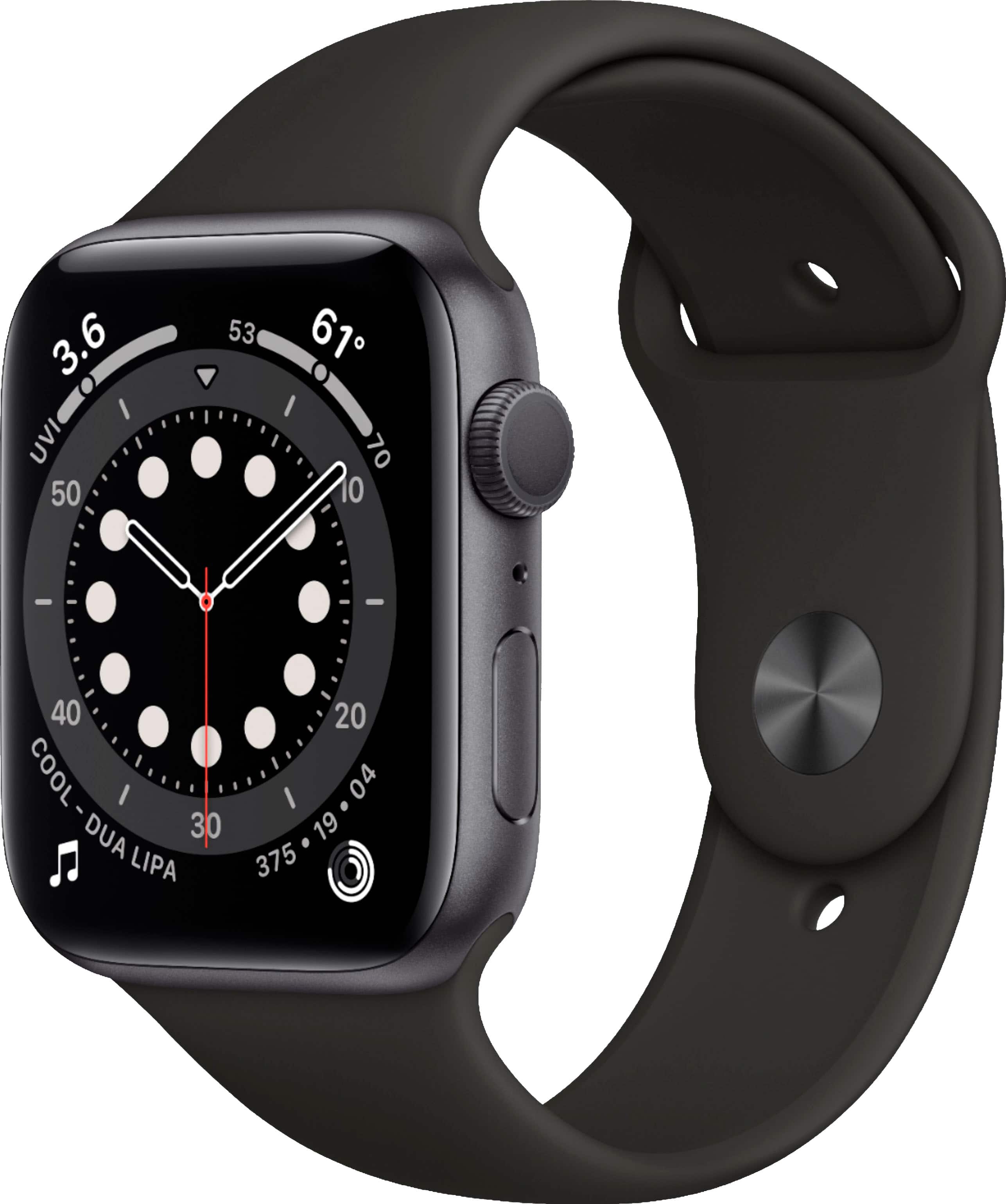 Apple Geek Squad Certified Refurbished Watch Series 6 (GPS) 44mm Aluminum Casewith Black Sport Band - Space Gray - (2020)