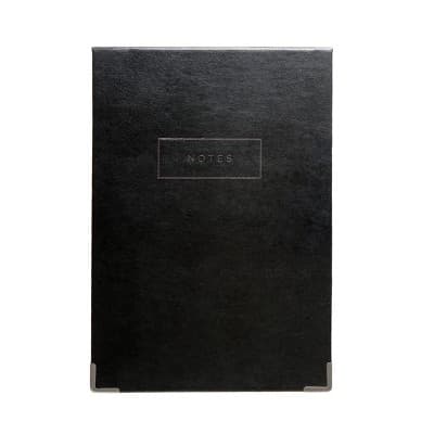 Vegan Leather Paper Bloc Composition Notepad Black - russell+hazel: Hard Cover Journal, 7x10", 120 Pages, Foil Accent