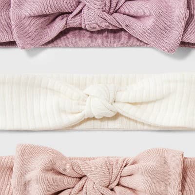 Baby 3pk Headwrap - Cloud Island™ Pink 0-6M: Solid Cotton Infant Accessories Set
