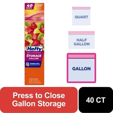 Hefty Press to Close Gallon Food Storage Bags, 40 Count