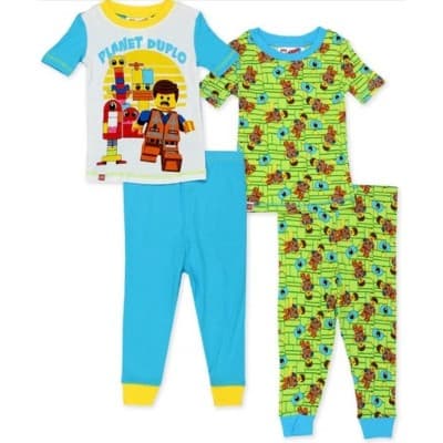 LEGO Movie 2 Toddler Boys' 4-Piece Glow In The Dark Pajama Sets, Turquoise/Lime, 2T
