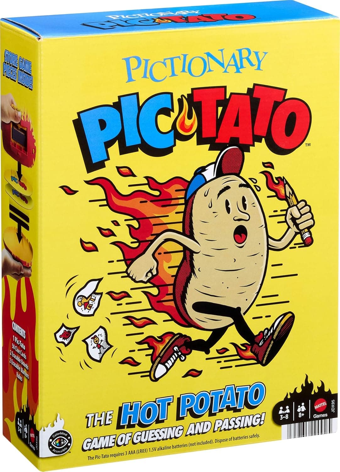 Mattel Games Pictionary Pic-Tato Drawing Game with 'Hot Potato' that Talks & Plays Music, Includes Erasable Markers & Boards, 3-8 Players Ages 8+