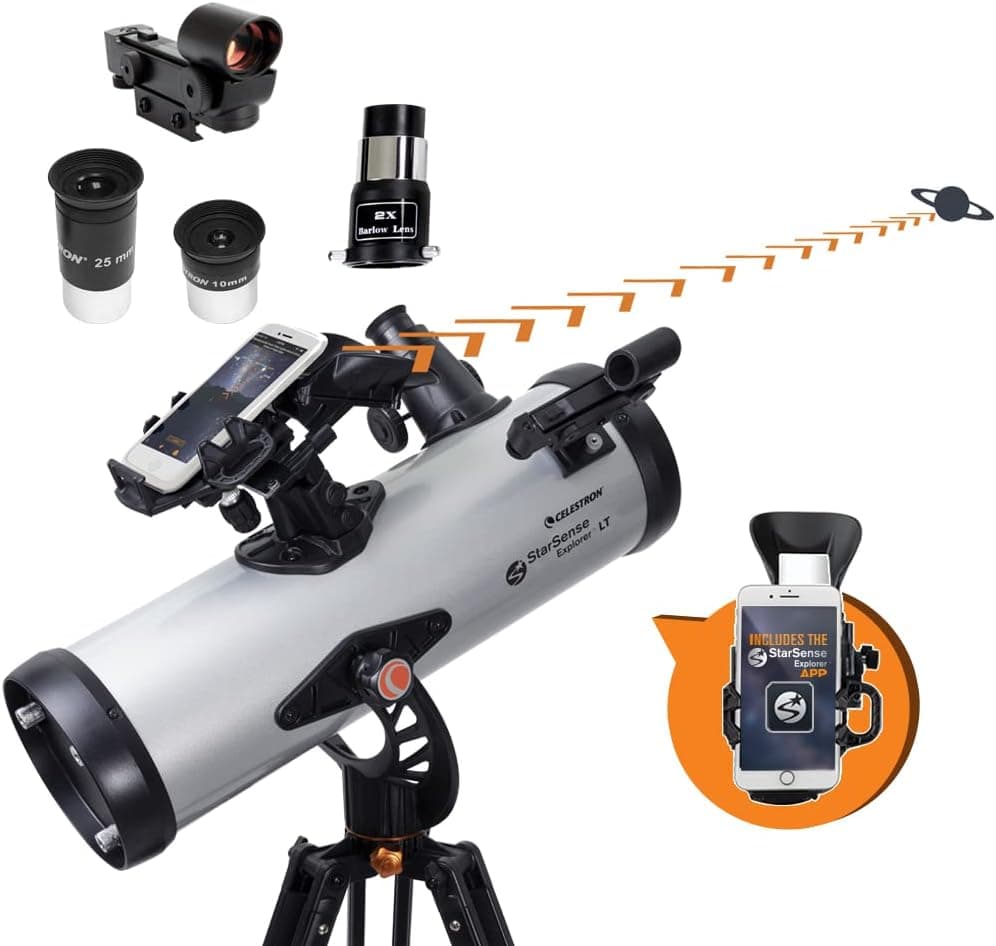 Celestron StarSense Explorer LT 114AZ App-Enabled Telescope – 114mm Newtonian Reflector with Smartphone Dock & StarSense App – iPhone & Android Compatible – Easy-to-Use for Beginners