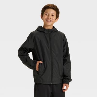 Boys' Solid Windbreaker Jacket - All In Motion™ Black XS