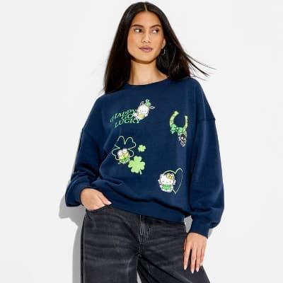 Women's Hello Kitty St.Patrick's Day Graphic Pullover Sweatshirt - Navy Blue XXS
