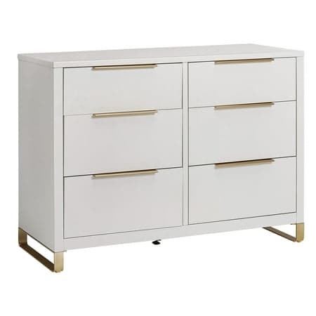 MoDRN Glam 6 Drawer Dresser, Bianca White with Satin Brass