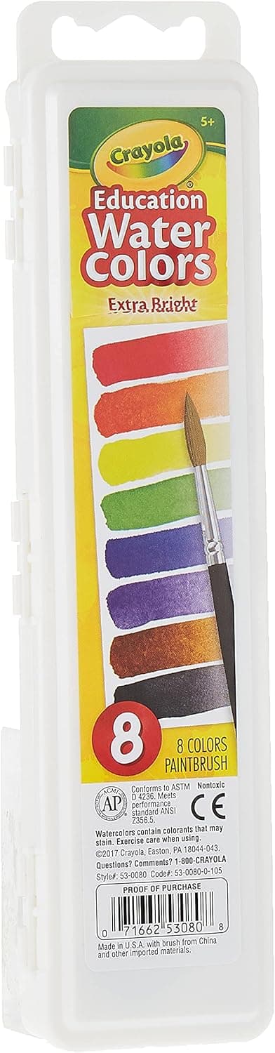 Vibrant Crayola Watercolors: 8 Colors, Palette Tray