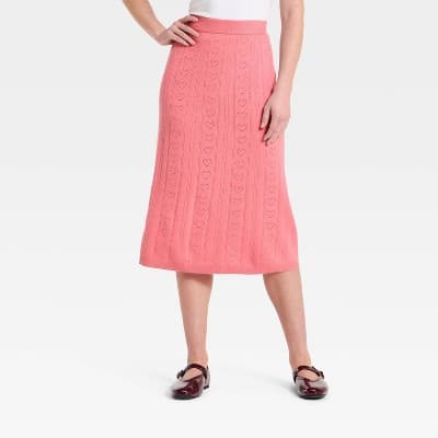 Women's Valentine's Pointelle Heart Sweater Skirt - A New Day™ Pink M