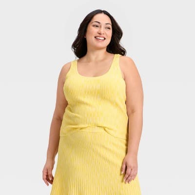 Women's Sleeveless Space Dye Tank - A New Day™ Yellow XXL