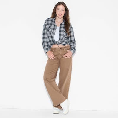 Women's Oversized Long Sleeve Collared Flannel Shirt - Wild Fable™ Black Plaid L