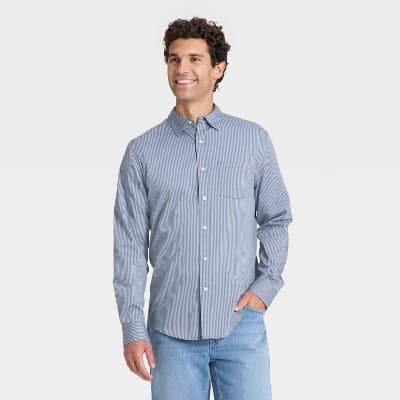 Men's Comfort Wear Long Sleeve Shirt - Goodfellow & Co™ Blue Stripe XL