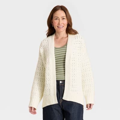 Women's Open Stitch Cozy Cardigan Sweater - Universal Thread™ Cream XS/S