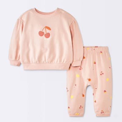 Baby Girls' 2pc Mixed Berry Fruit Modal French Terry Sweatshirt and Pants Set - Cloud Island™ Light Pink 0-3M