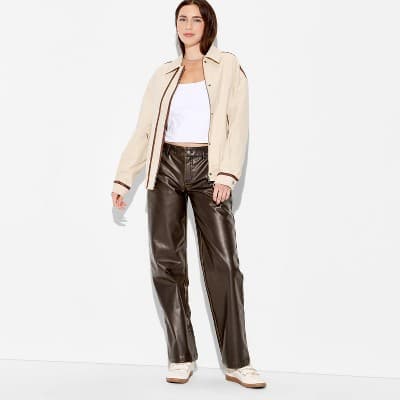 Women's Straight Leg Faux Leather Pants - Wild Fable™ Brown 0