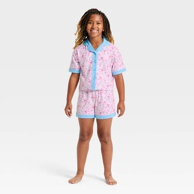Girls' 2pc Hello Kitty Cinnamoroll Button-Down Pajama Set - Pink XS