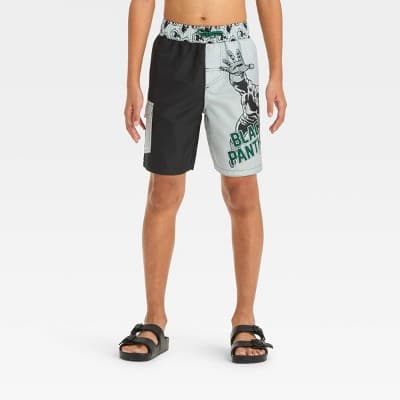 Boys' Marvel Black Panther Swim Shorts - Black S: Mid Rise, UPF 50+, Flexible Drawstring