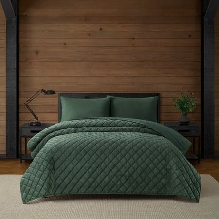 Pawz Pine Green Full/Queen 90"x92" Soft Corduroy and Microfiber Velvet Quilt, for Adults and Teens
