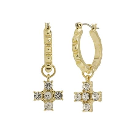 Madden NYC Women's Gold Tone Western Stone Charm Studded Hoop Earrings