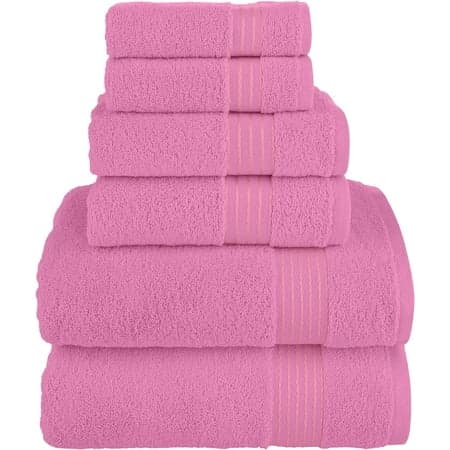 Elegant Comfort Solid Print Cotton Towels & Washcloths, Light Pink, 6 Count